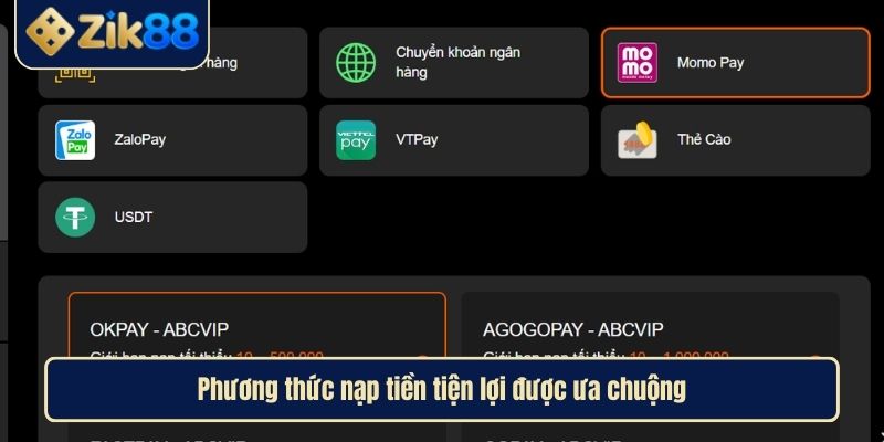 Nạp Tiền Zik88 Với Hướng Dẫn Đầy Đủ, An Toàn Và Tối Ưu Nhất 3 Phương thức nạp tiền tiện lợi được ưa chuộng