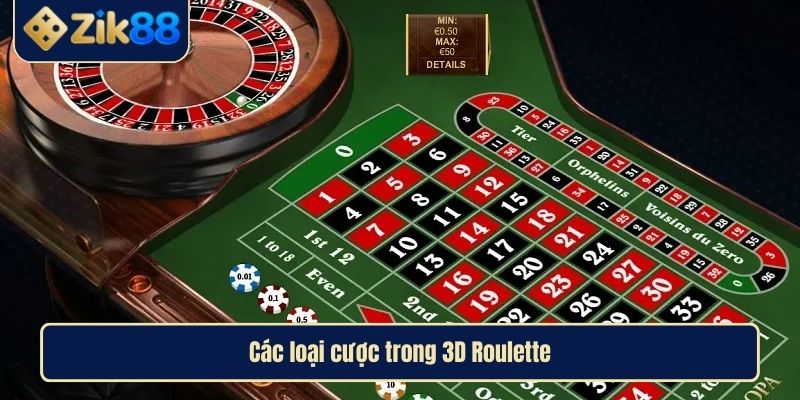 Roulette 3D Siêu Phẩm Vòng Quay May Mắn Đỉnh Cao Tại Zik88 3 Các loại cược trong 3D Roulette